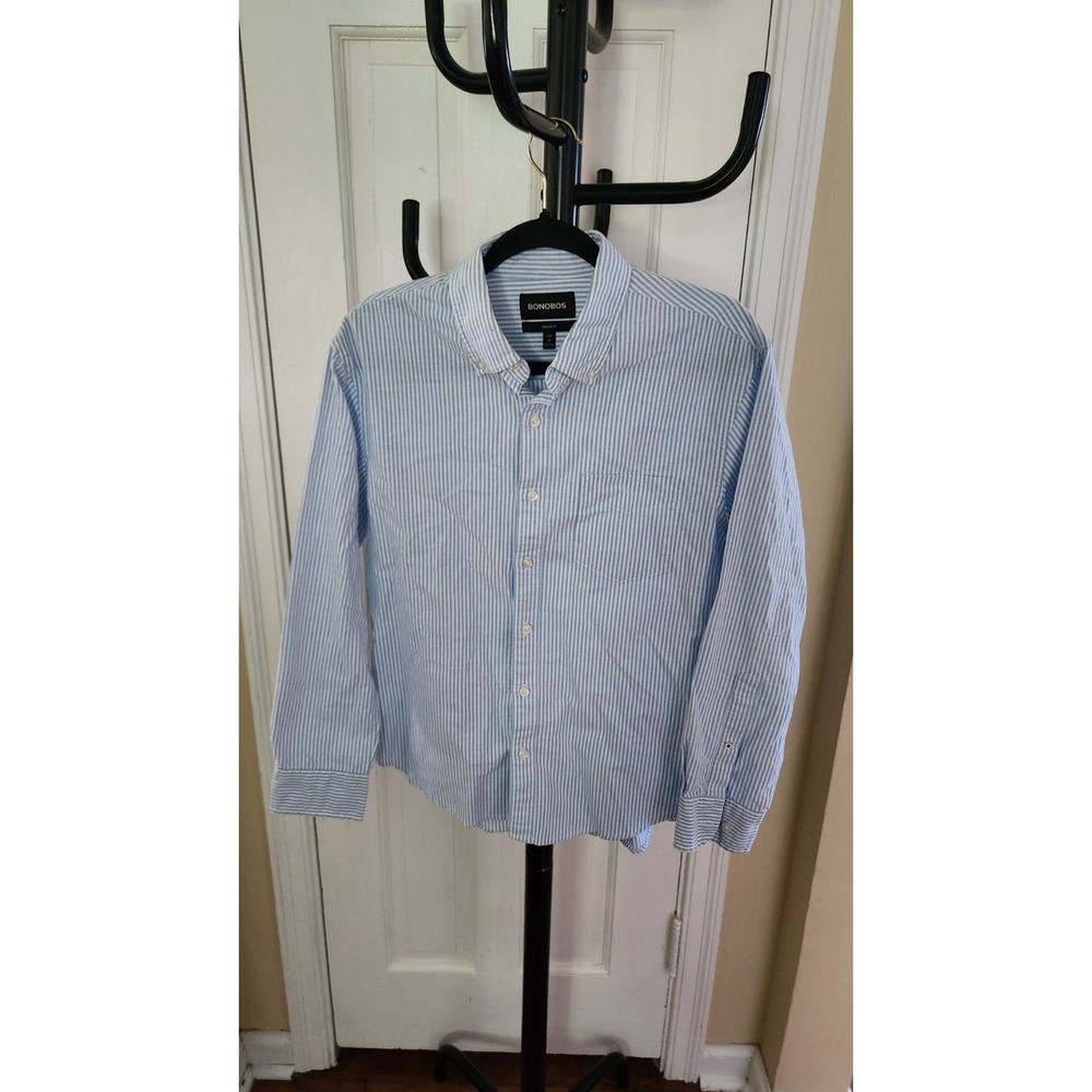Bonobos Shirt Mens M Athletic Fit Blue&White Candy Striped Casual Button Up